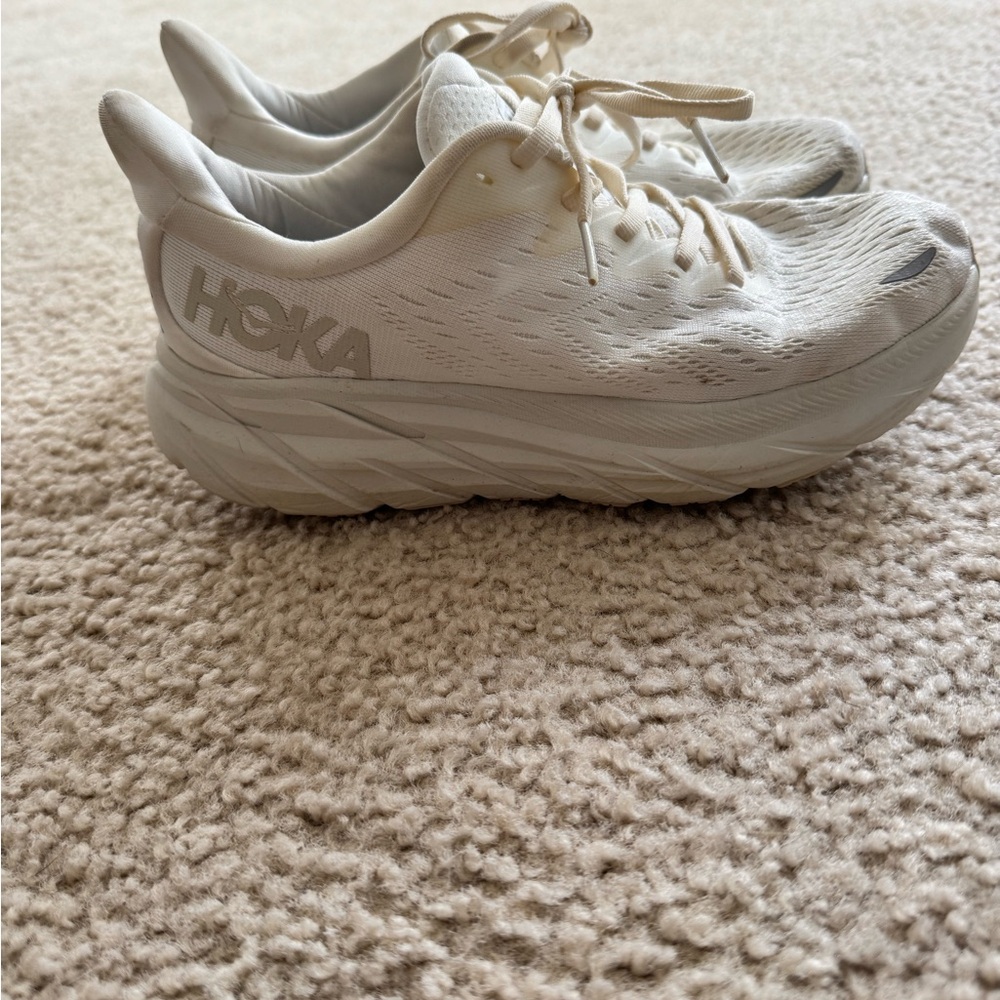 Hoka Cream Athletic Shoes with Cushioned Midsole